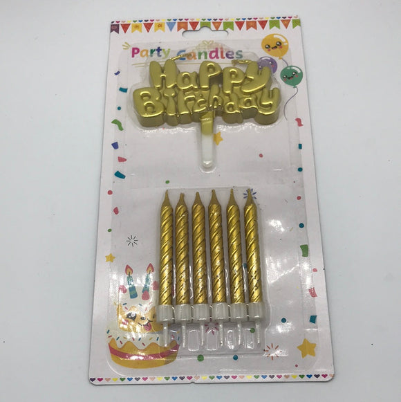 Gold HBD & Candles with Holder  7 pcs
