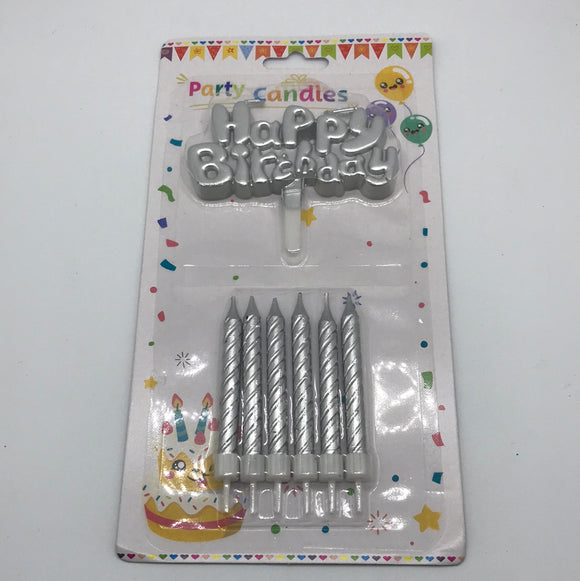Silver HBD & Candles with Holder  7 pcs