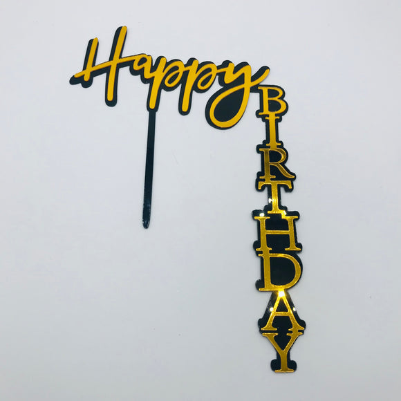 Gold Black Dropdown Happy Birthday Topper GDD002