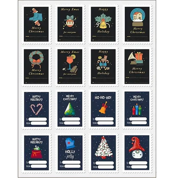 Post Stamp Christmas Stickers (4cm x 3cm) 16pcs