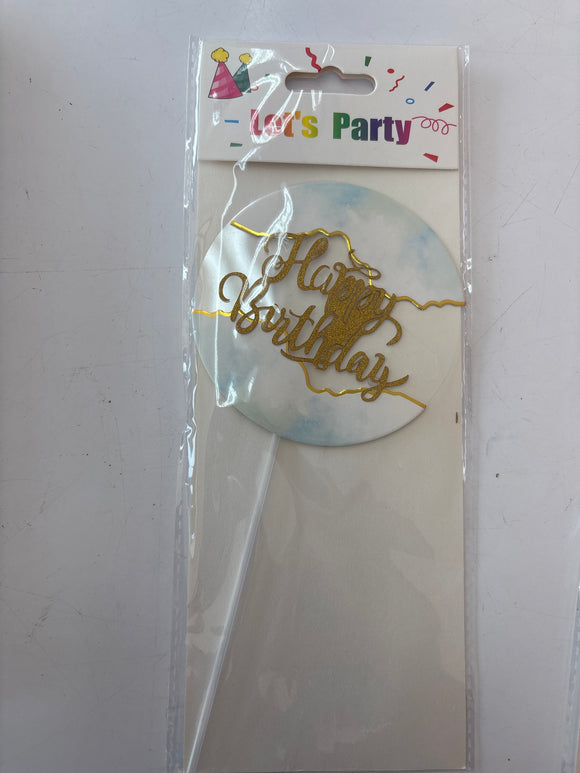 Plastic Blue “Happy Birthday” Geode Cake Topper – 10cm