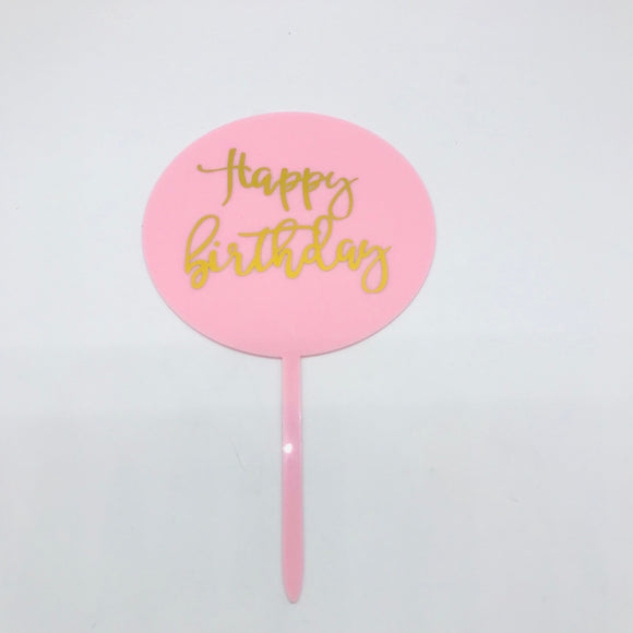 Round Pink Happy Birthday Topper