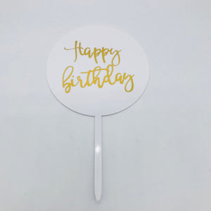 Round White Happy Birthday Topper