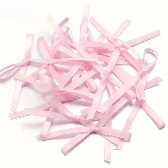 6mm Satin Ribbon Bows Pink 6pc