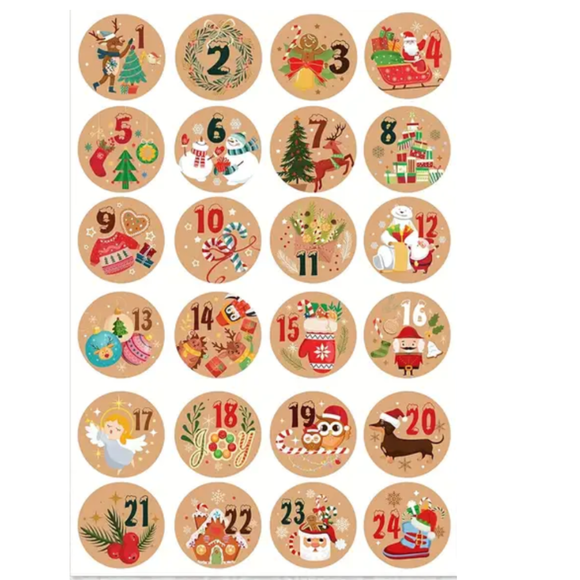 Advent Calendar Stickers 1-24 (3.8cm) 24pcs