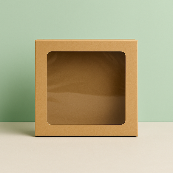 Biscuit Box Half Kraft with Window – Square (26 x 26 x 5cm)