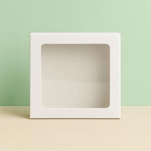 Biscuit Box Half White with Window – Square (26 x 26 x 5cm)
