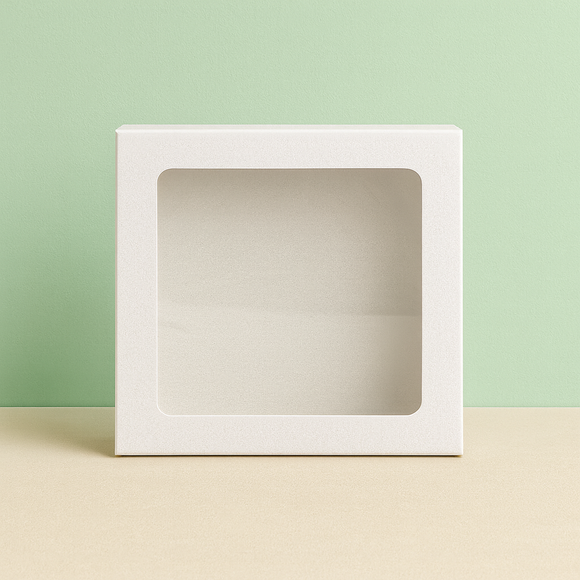 Biscuit Box Half White with Window – Square (26 x 26 x 5cm)