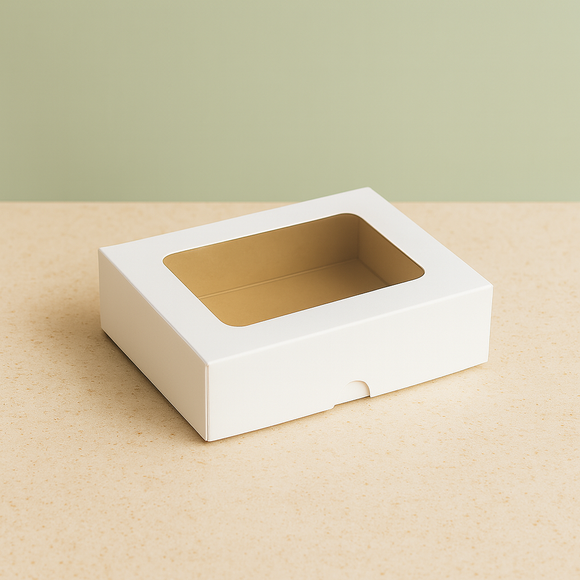 Mini White Biscuit Box with Window (Approx. 19 x 12 x 5cm)