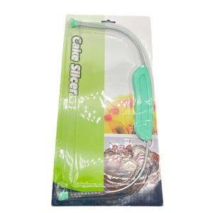 Cake slicer with green handle in packaging on a white background
