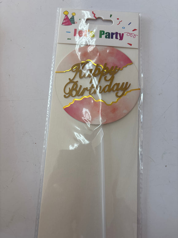 Plastic Pink “Happy Birthday” Geode Cake Topper – 10cm