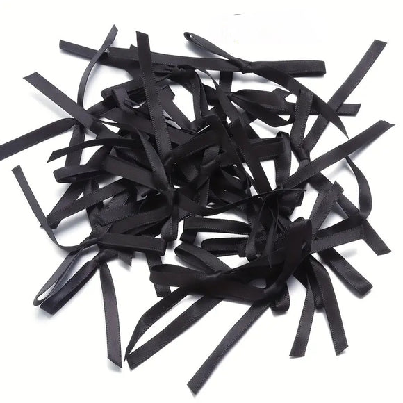 6mm Satin Ribbon Bows Black 6pc