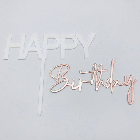 White Rose Duo Happy Birthday Topper WRD001