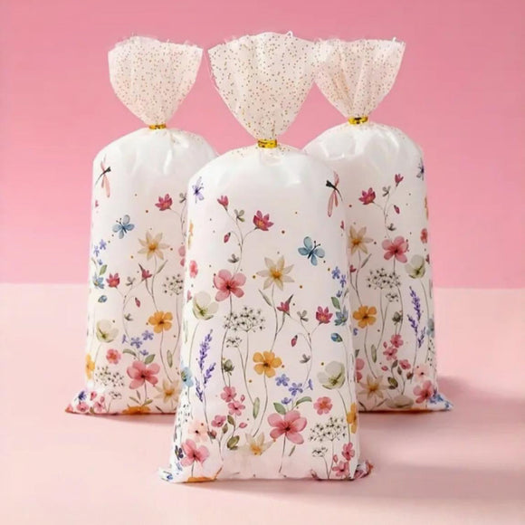 Floral  Cellophane Treat Bags 5pcs