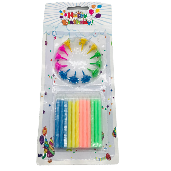 Mixed Thin Candles 24pcs with holder