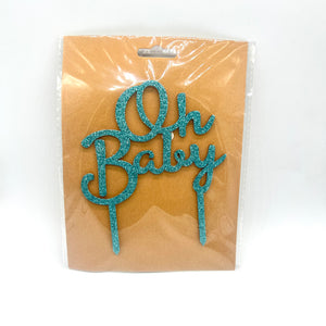 Blue Wooden Glitter Oh Baby Topper