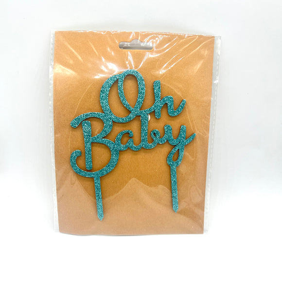 Blue Wooden Glitter Oh Baby Topper