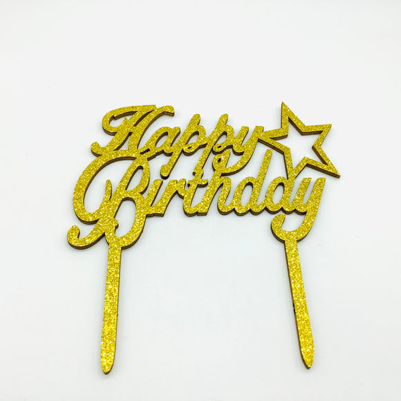 Gold NP Topper Wooden - HBD