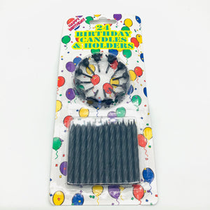 Black Birthday Candles 24pcs with holder