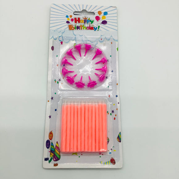 Pink Thin Candles 24pcs with holder