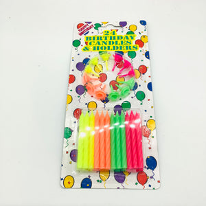 Neon Birthday Candles 24pcs with holder