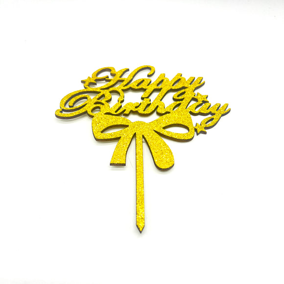 Gold Bow NP Topper Wooden - HBD
