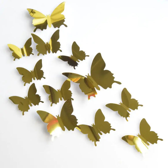 Stereoscopic Mirror Butterflies 12pcs Gold