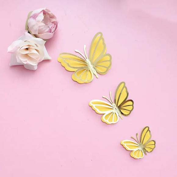 Butterflies Paper Topper with wire 3pcs Yellow