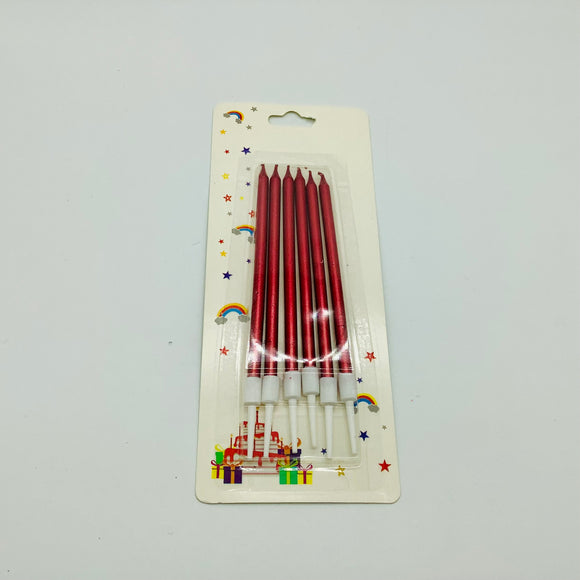 Red Metallic Long Birthday Candles 10cm