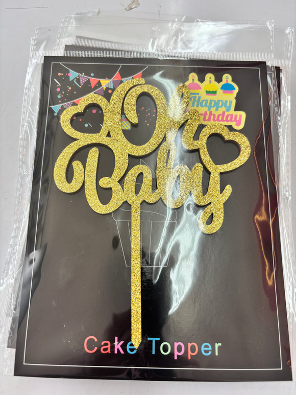 Gold Heart Wooden Glitter Oh Baby Topper
