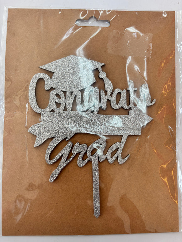 Silver Congrats Grad Wooden Topper