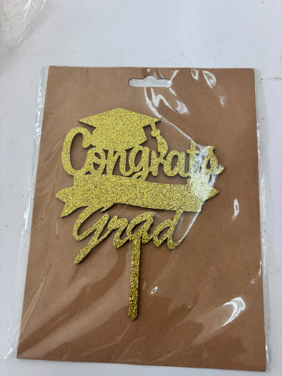 Gold Congrats Grad Wooden Topper