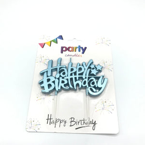 Blue Metallic Happy Birthday Candle