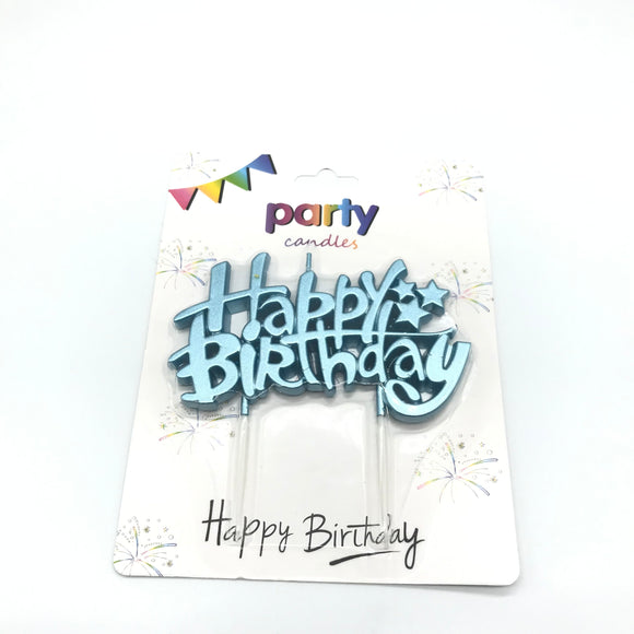 Blue Metallic Happy Birthday Candle