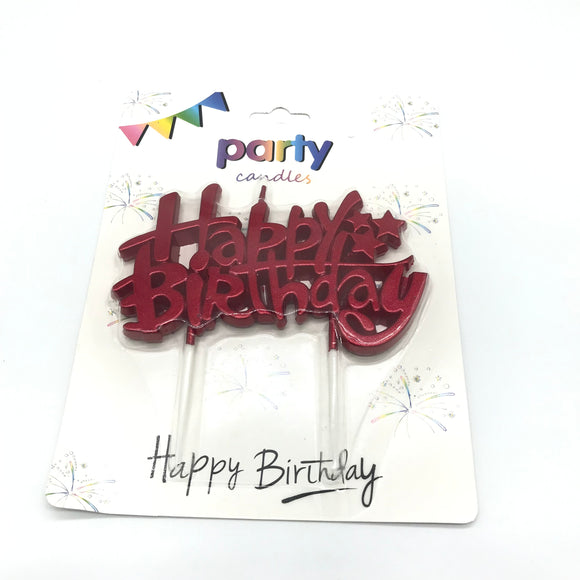 Red Metallic Happy Birthday Candle