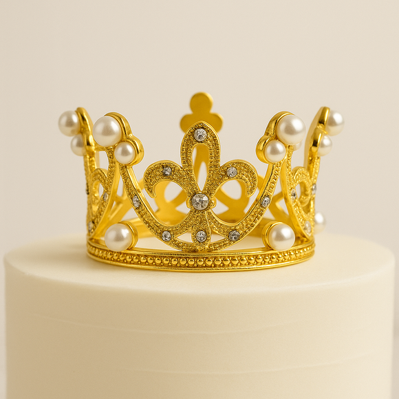 Mini Crown Gold with Diamantés & Pearls 5cm