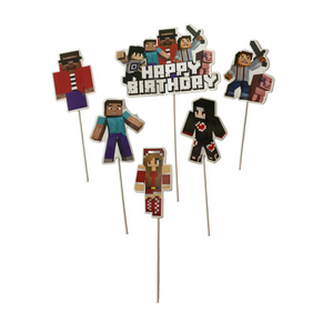 Roblox “Happy Birthday” Paper Cake Toppers – 6pc Set