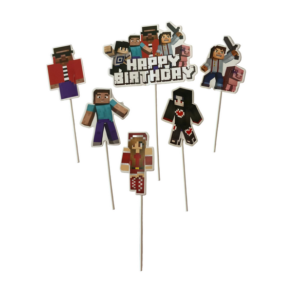 Roblox “Happy Birthday” Paper Cake Toppers – 6pc Set