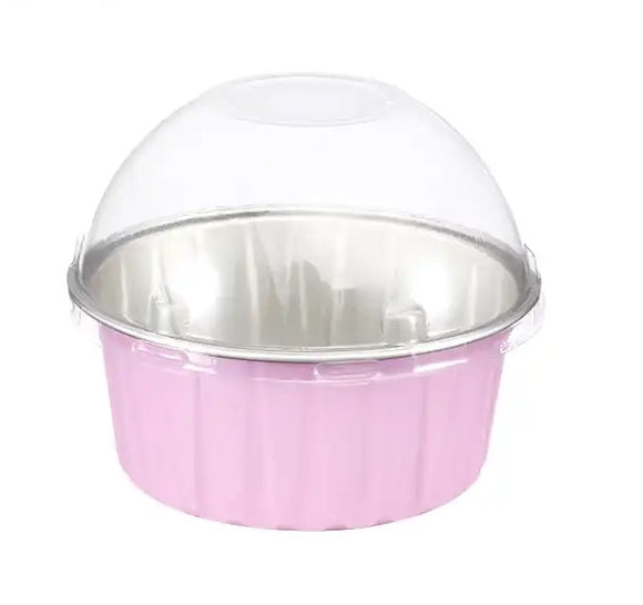 Baking Cups Round Pink with Dome lids 6pcs